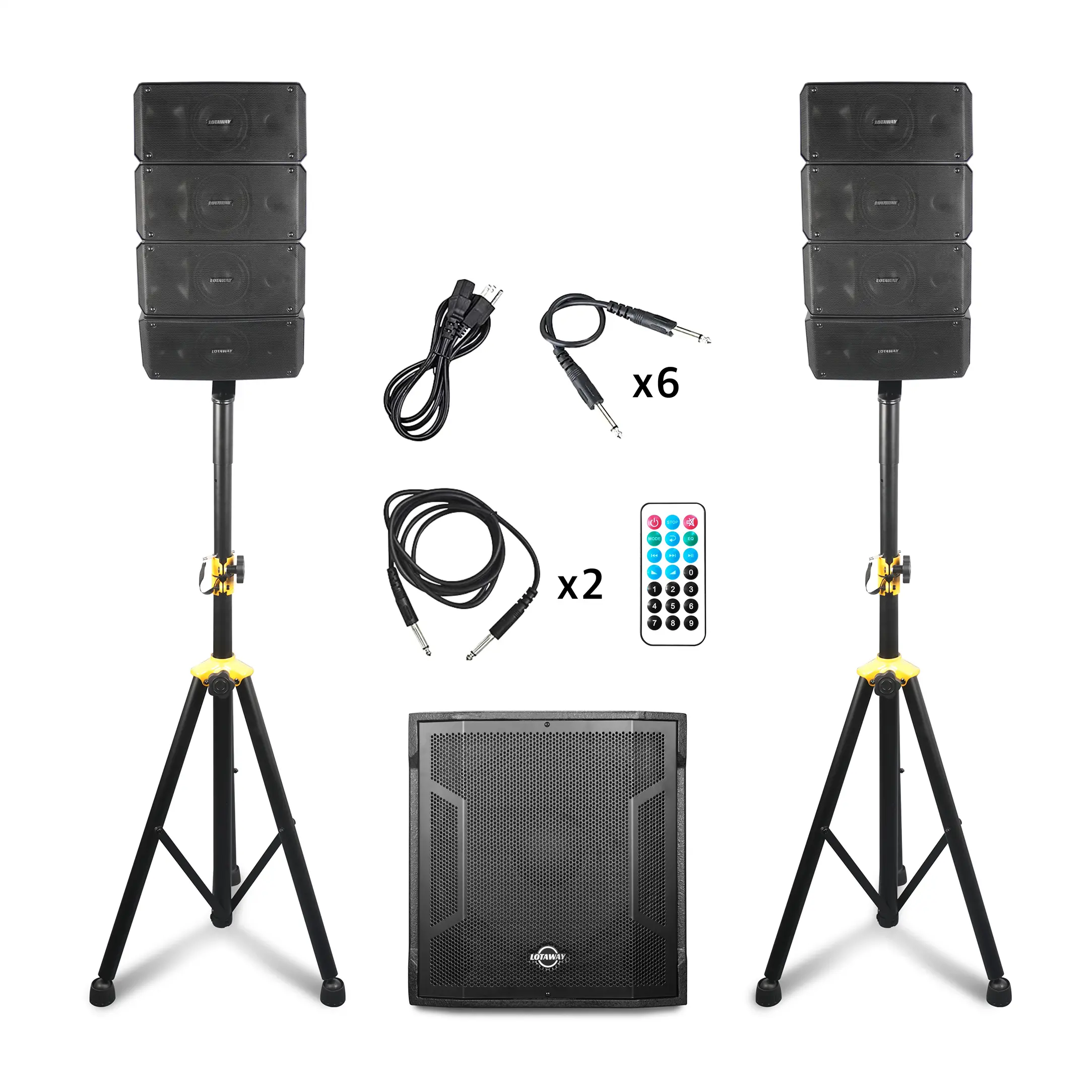 LOTAWAY GWS-042 Powered Line Array Instrumental Speakers - 15-inch Wooden Active Subwoofer, 2200W Professional DJ Audio Stereo, 3-Channel Mixer, Smart DSP, Bluetooth TWS, RCA Inputs, 45Hz, Smartphone Compatibility for Church, Live Events