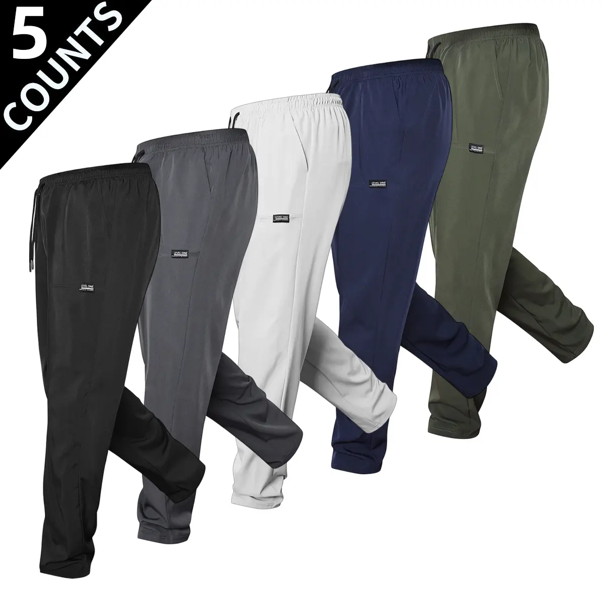 Men's Solid Fitted Athleisure Gym Pants - Synthetics Composite Fabric with Elastane, Adjustable Drawstring Waist, Mid Waist, Ankle Length, Fitted Cut for Easy Moves, for Leisure Sport & Training, Male Wear, Adjustable Drawstring Men's Pants