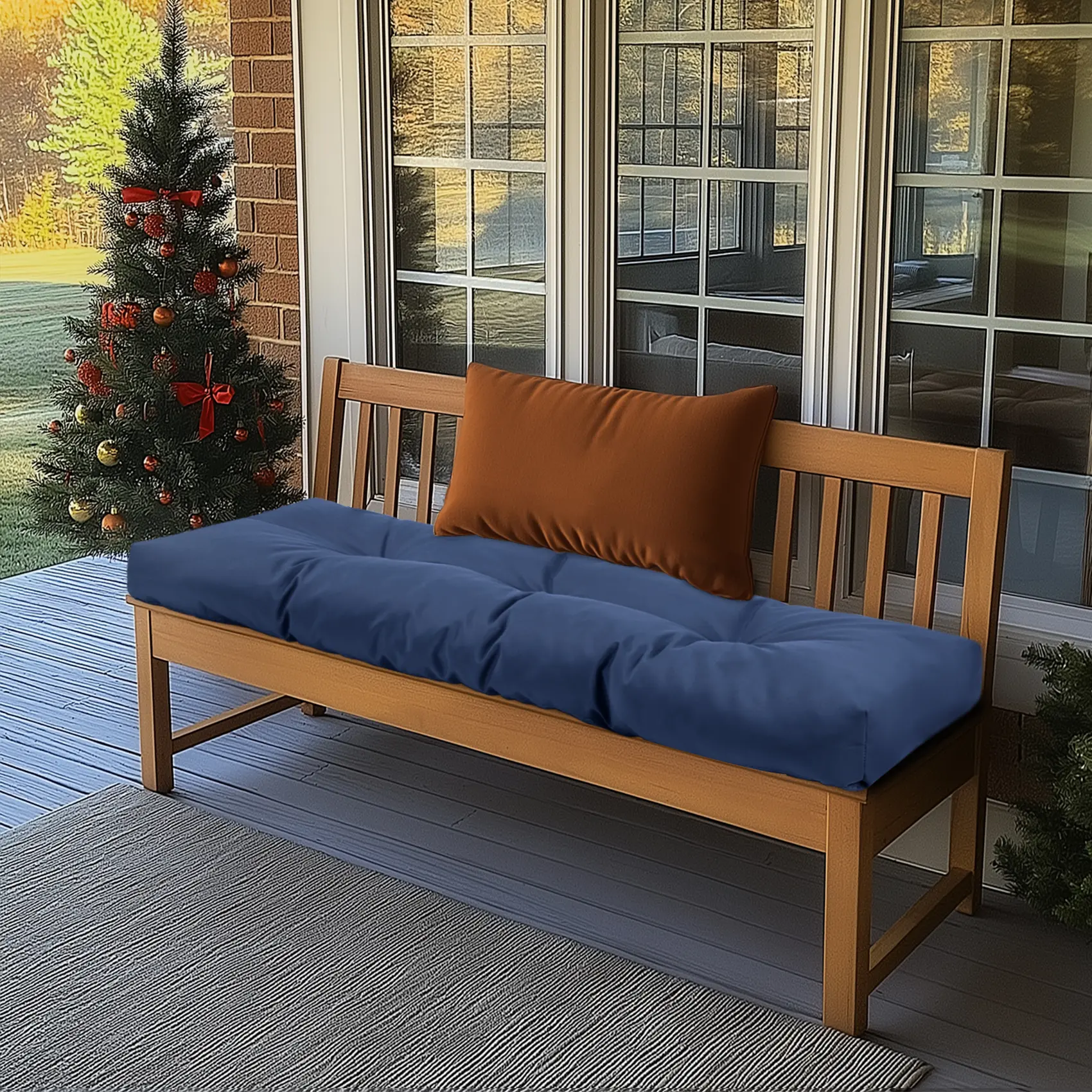 Tufted Fabric Outdoor Waterproof Seat Cushion - Solid Flat Weave, Fade-Resistant, Wrinkle-Resistant, Anti-Slip, Breathable, Anti-Shrink, Machine-Washable Padded Cushion for Patio Bench, Swing All-Season Furniture, Print