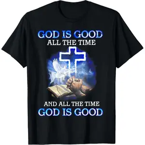 Women's Classic Ribbed Short-Sleeve Seamless Cotton T-Shirt - Solid Casual Style, "God Is Good All The Time" Graphic, Smooth Fabric