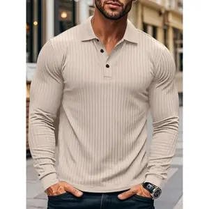 Men's Solid Color Polo Shirt, Loose Casual Long Sleeve Top for Spring & Fall, Fashion Men's Clothes for Daily Wear