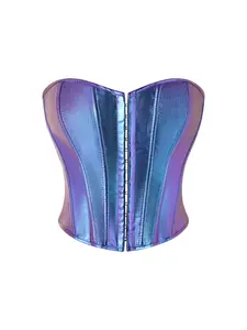 Gradient Purple to Blue Iridescent Corset Top - Lace-Up Back, Push-Up Shape wear for Women, Glossy Finish, Polyester & Elastane Blend, Hand Wash Only, Formfitting Shape wear | Lace up Closure | Smooth Texture Halloween Costume