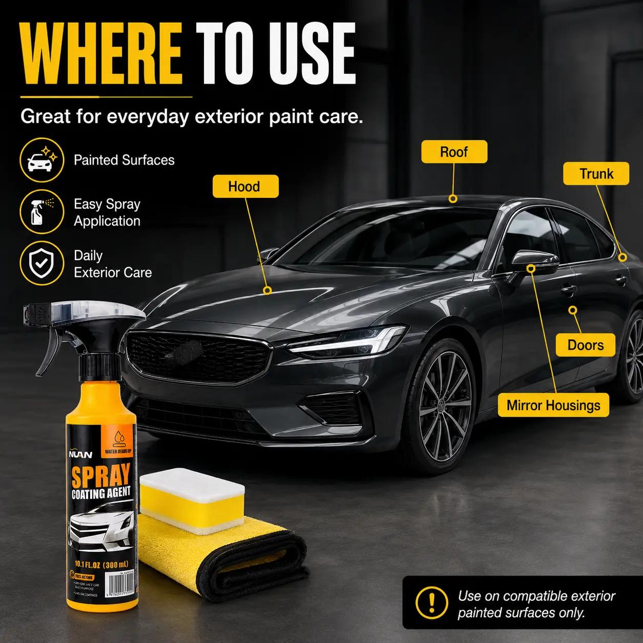 NUAN Automotive Coating Spray - No Protective Car Paint Coating, High-Gloss Water Beading Auto Detailer for Wet or Dry Vehicles