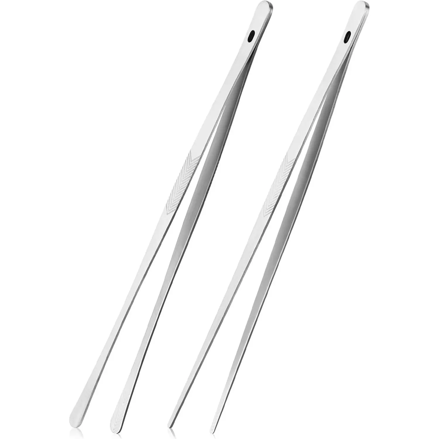 12-Inch Durable Stainless Steel Barbecue Tongs - 2PCS Precision Serrated Tip Kitchen Tweezers Utensils for Chef, Plating, Grilling Food, Precision Serrated Tips