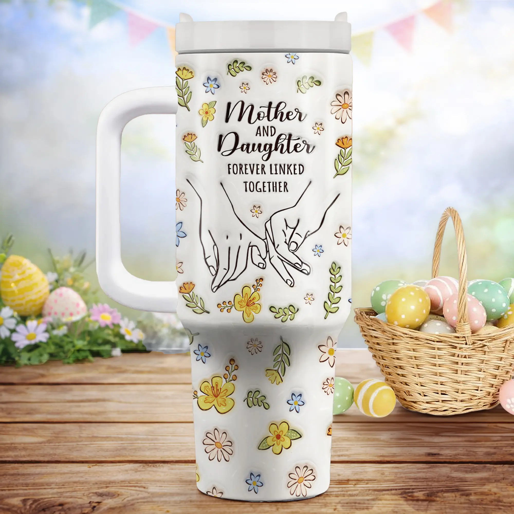 SMS - Mother And Daughter 40Oz/ 20oz Tumbler, 3D Inflated Effect Printed Stainless Steel Coffee Cup With Handle, Gift For Mother's Day, Gift for Easter, Gift for Daughter - Drinkware