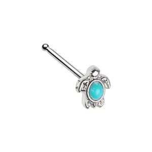 Turquoise Stone Center Sea Turtle Petite Nose Bone Stud - Stainless Steel