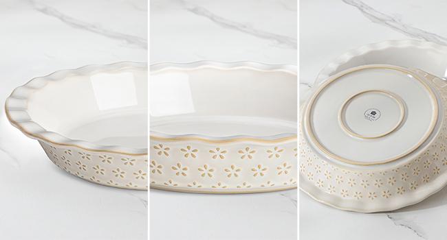 MALACASA 9 Inch Pie Pan, Embossed Deep Dish Pie Plate for Baking, Quiche, and Apple Pie, 45 OZ Round Fluted Dish Safe for Oven Use, Series Lydia Winter Holiday