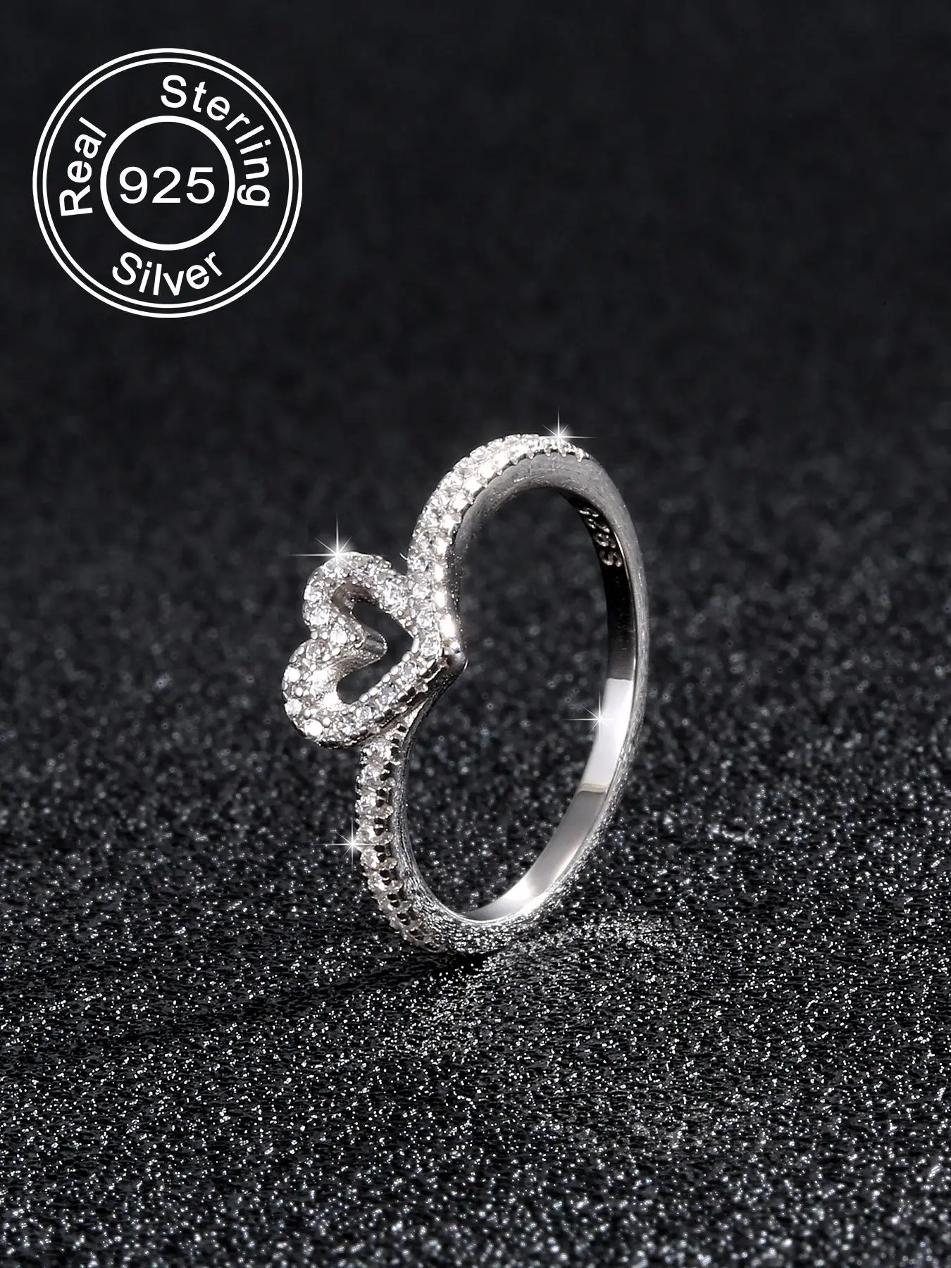 S925 Sterling Silver Summer Heart Shaped Everyday Ring for Women, Rhinestone Decorated Ring for Girlfriend, Fashion Accessories for Back To School & Daily Wear, Gifts for Wife, Pave Engagement Ring, Beautiful Rings