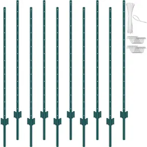 VEVOR 5 Feet Fence Post,  , 10 Pack T-Post Heavy Duty Metal Fence Posts, Sturdy Steel Fence Stakes for Garden Yard, Lawn, Farms and Outdoor Wire Fencing, Green