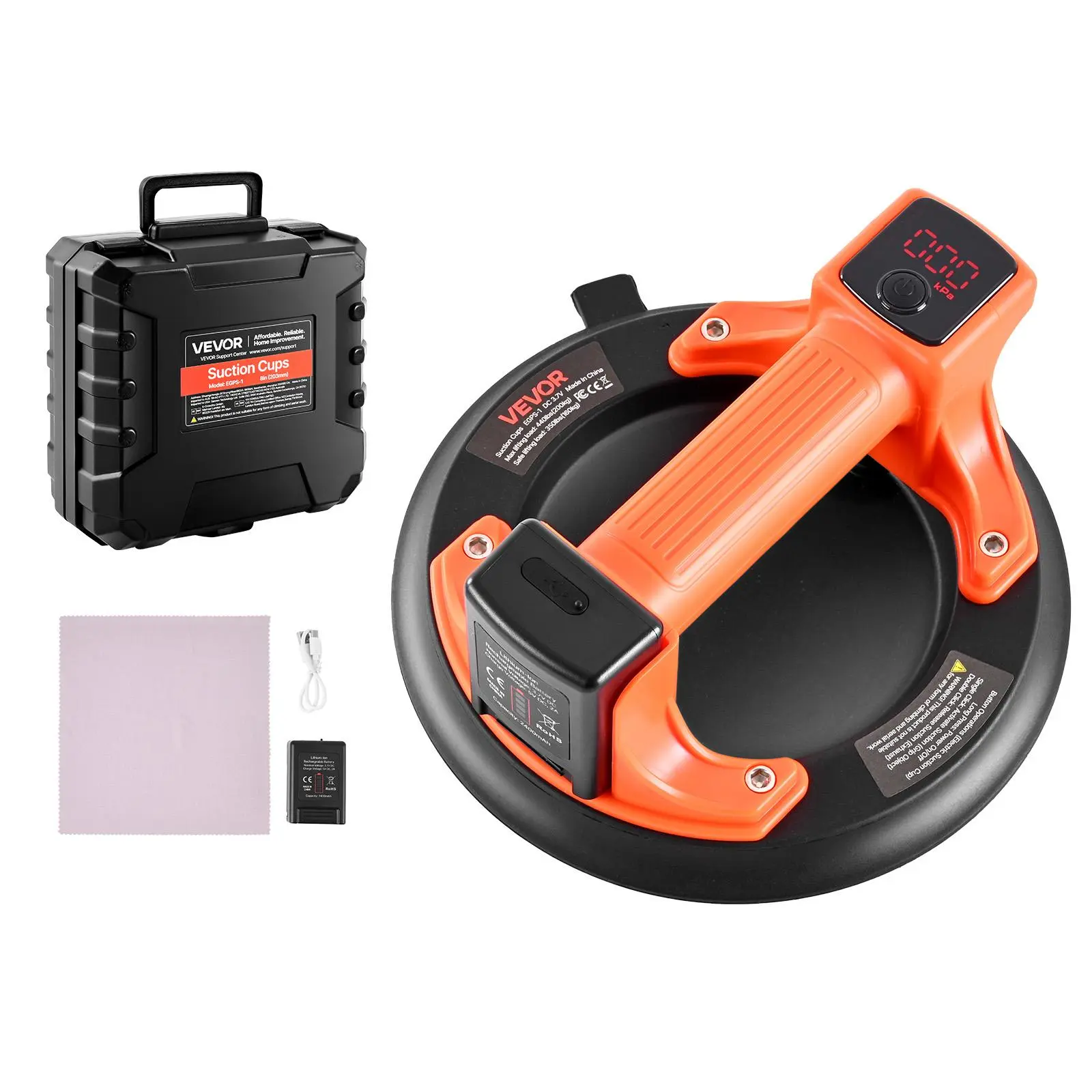 VEVOR Electric Suction Cup, 8-Inch Vacuum Glass Lifter with Digital ...