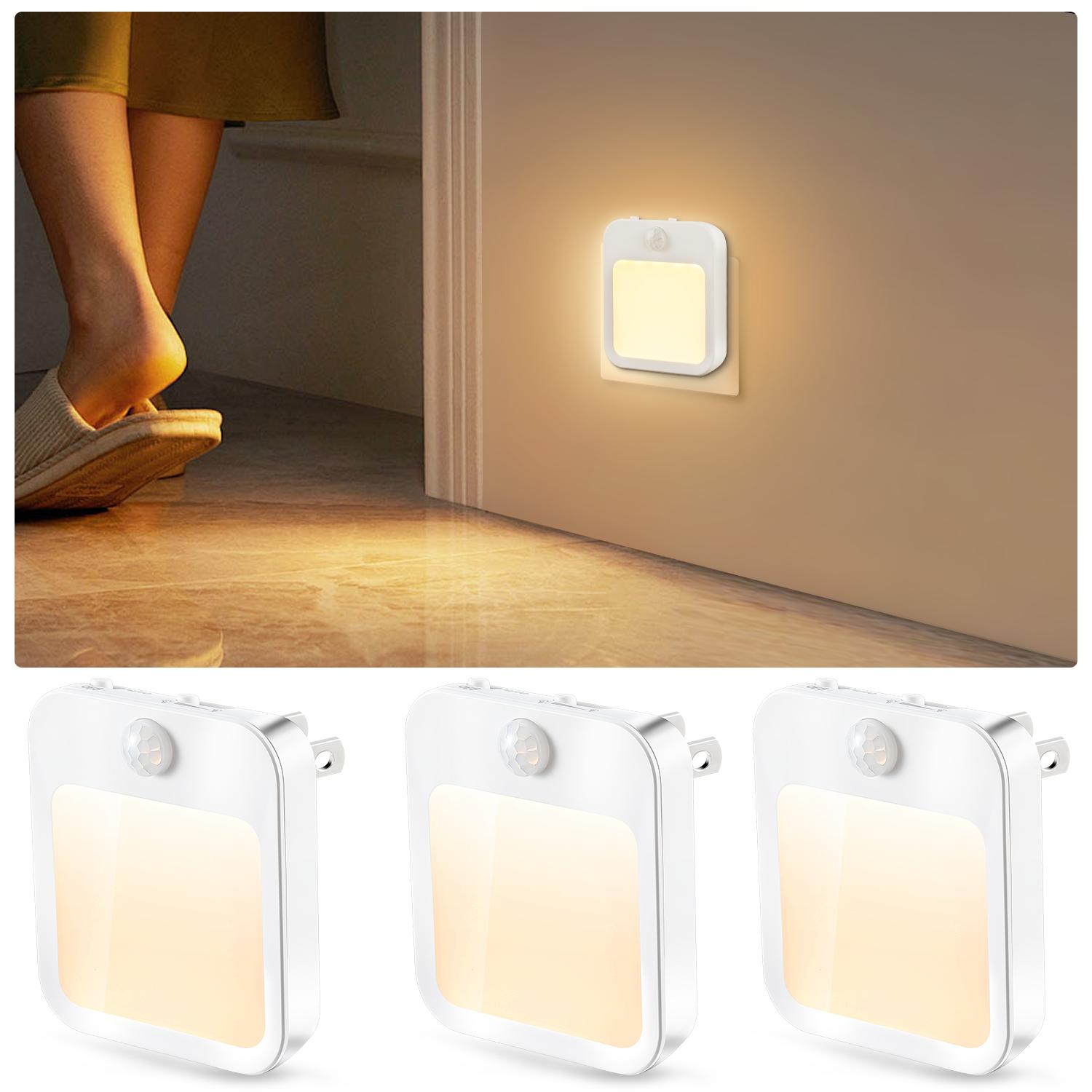 Motion Sensor Night Light Dimmable Plug-in Wall Light 1-Pack Warm White Cozy Ambiance Ideal for Bedrooms Bathrooms