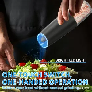TikTokShopSpringGlowUp Gravity Electric Salt and Pepper Grinder Set Rechargeable Automatic Pepper and Salt Shakers with LED Light, External Adjustable Coarseness, One-Hand Operation for Salt & Spices shop  deal Ceramic Container Kitchen Dish Seasoning