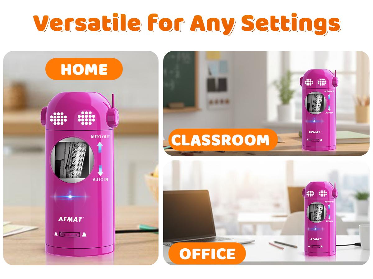 【summervibes】AFMAT Robotic Pencil Sharpener - Fully Automatic Funny Robot Design, Hands-free, Rechargeable, 3 Sharpness Settings, Kid-Safe, 7-11.5mm Large Hole, Ideal for Home, School, Teacher  Gift  adhd office accessories