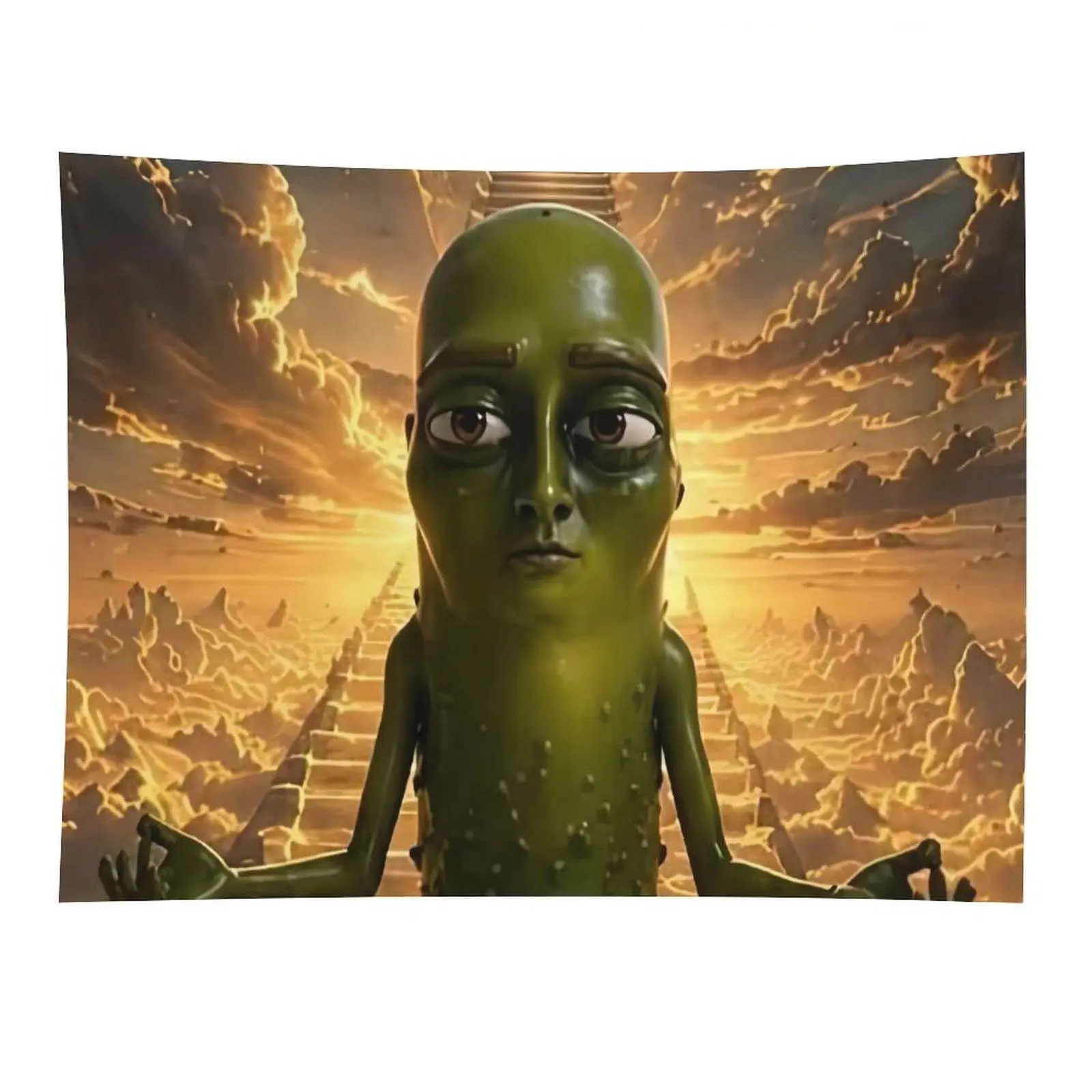 Sad Pickle Heaven Tapestry Surreal Funny Cloud Stairway Wall Hanging for Bedroom Decor