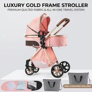 4-in-1 Convertible Baby Stroller with Free Safety Car Seat, Portable Folding Lightweight Travel System with High Landscape Seat and Adjustable Canopy, Multifunction Bassinet Stroller for Baby Outdoor Walks, Mall Shopping, Supermarket and Travel Double