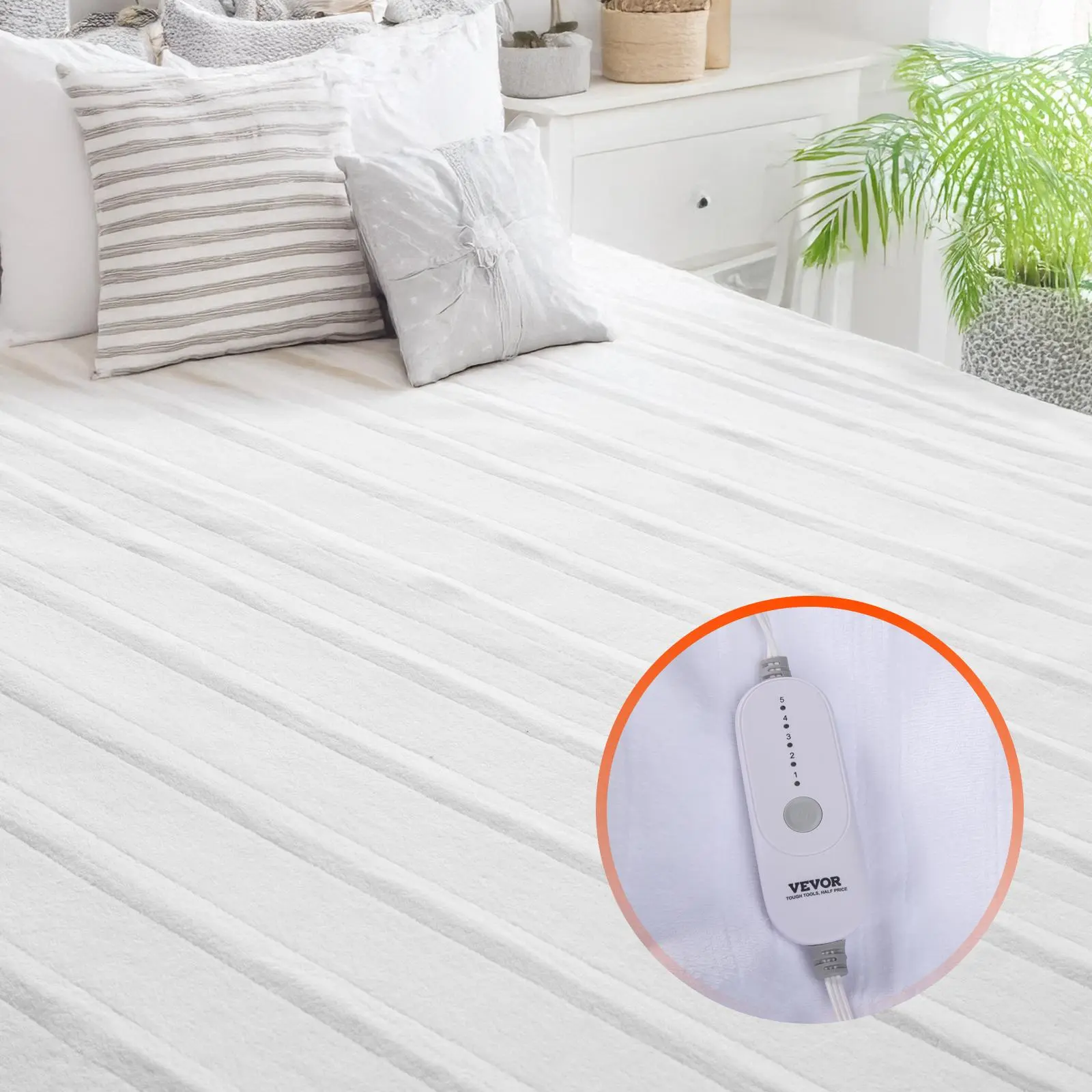 【SummerFinds】VEVOR Heated Mattress Pad,  , 54 x 75 in, Full Size Electric Bed Warmer with 1-5 Heat Settings Control, 10-Hour Auto Shut Off, Machine-Wash Breathable Coral Fleece Heating Electric Mattress Sheets, White