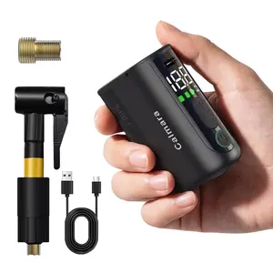 Calmara MY20 Electric Bike Pump with Gauge, 130 PSI Fast Inflate, Mini Bicycle Pump with Presta & Schrader Valve, Auto Stop, Portable Rechargeable Air Pump for Road Bike, Mountain Bike, E-Bike