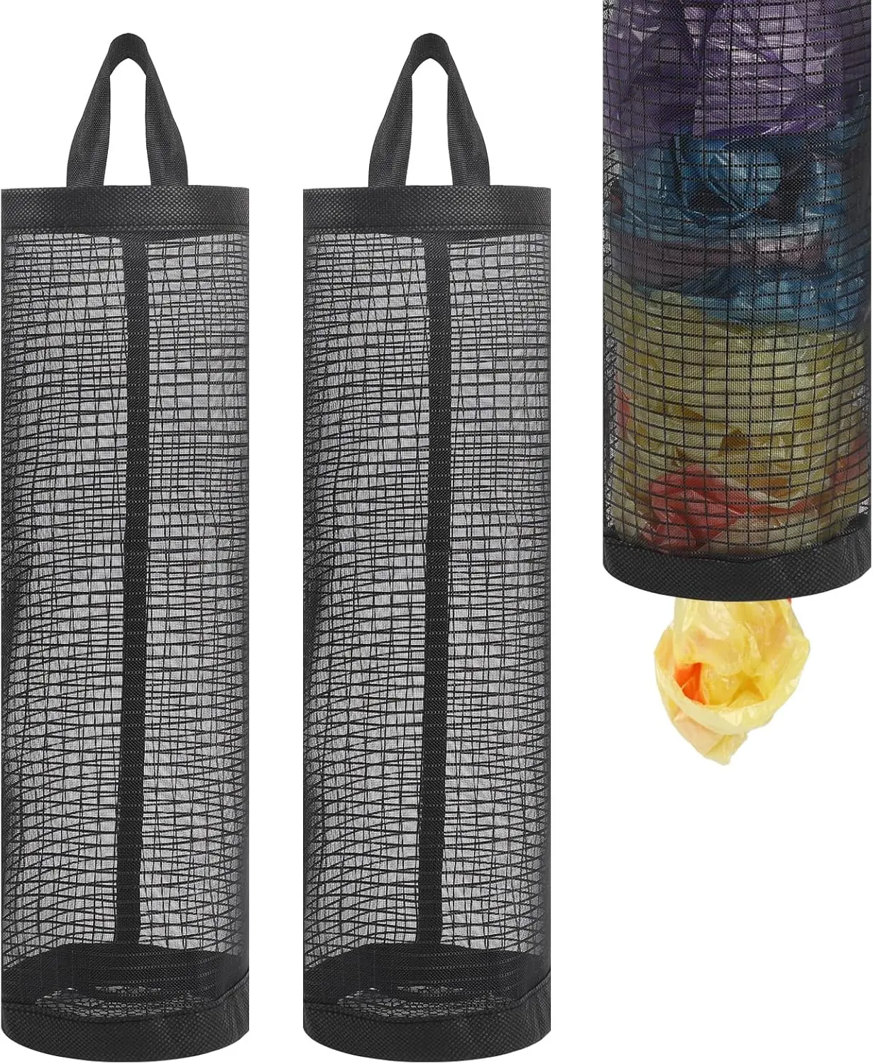 Plastic Bag Holder 2Pack Grocery Bag Holder Plastic Bags Mesh Hanging Storage Dispenser Trash Bag Organizer