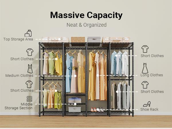 VIPEK V40 Series Heavy Duty Clothes Rack, Extra Large Freestanding Portable Closet Organizer with Hanging Rods, Max Load 1300LBS for Bedroom & Storage