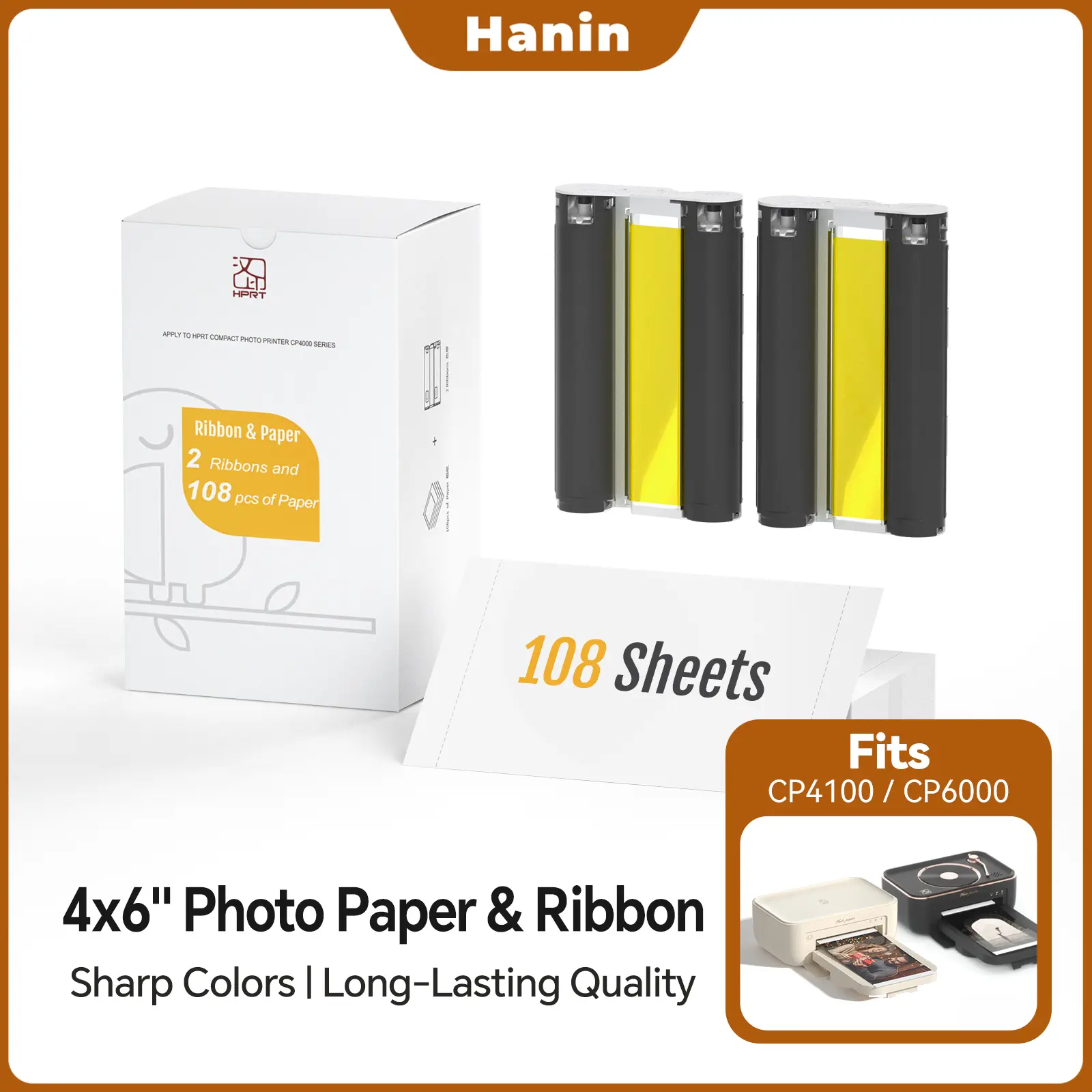 108 Sheets 4x6" Photo Paper & 2 Ribbons Refill Kit for Hanin CP4100/CP6000, Dye-Sublimation Glossy Photo Paper, Printer Not Included summerwins,back to school haul,college school supplies,back to school shopping