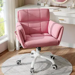 Raybee Furniture Vanity Chair Skin-Friendly Material with Mid-Back,Modern Adjustable Height Upholstered Swivel Chair with Wheels,Desk Chairs Comfy with Side Pockets for Bedroom
