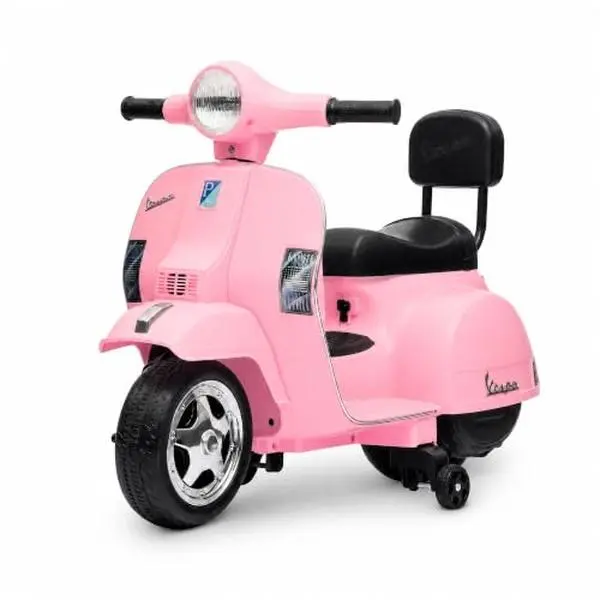 Licensed Vespa Kids Electric Scooter, 6V 4-Wheel Ride on Motorcycle | Officially Licensed Retro Design, Anti-Rollover Training Wheels, Headlight, Backrest, PP Body, Safe 6V Power for Toddlers 3-7