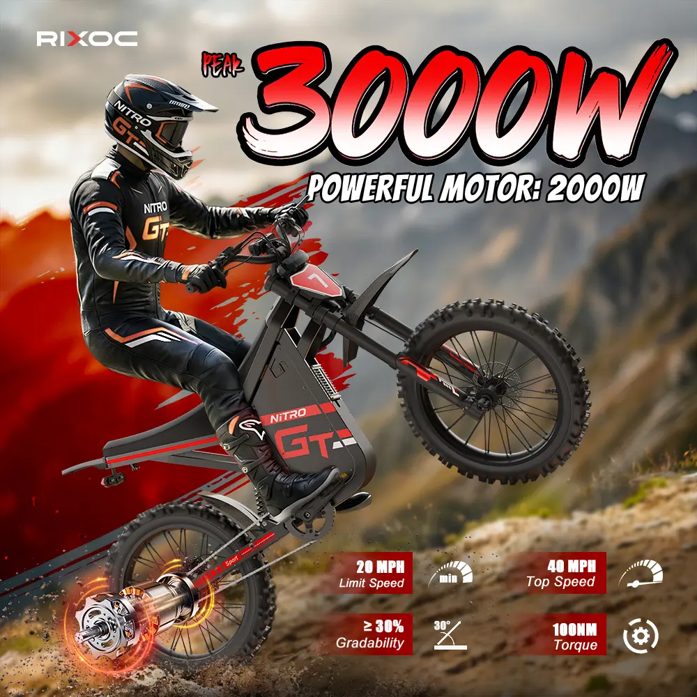 【NEW】GT19 Adult Dual Suspension Electric Bike - 3000W Peak Motor, 52V 31.2Ah Battery, 40 MPH Top Speed, 24 MPH Ride, 19-in Tires, Dual Hydraulic Brakes, 30° Gradient Capability, for Off-Road & City Cycling,camping essentials