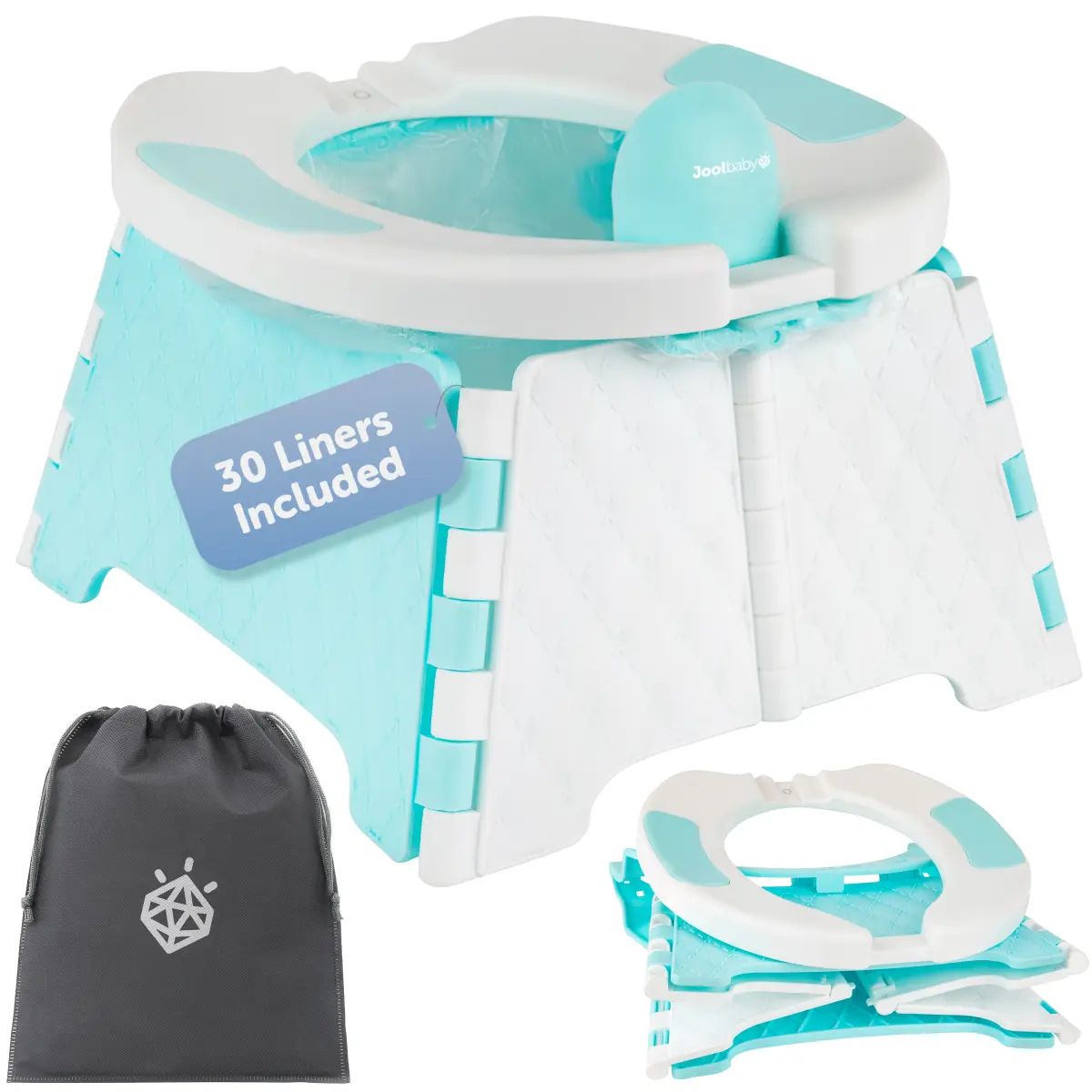 Jool Baby Portable Potty Training Chair with Travel Bag and 30 Liners, Foldable, Indoor/Outdoor Use