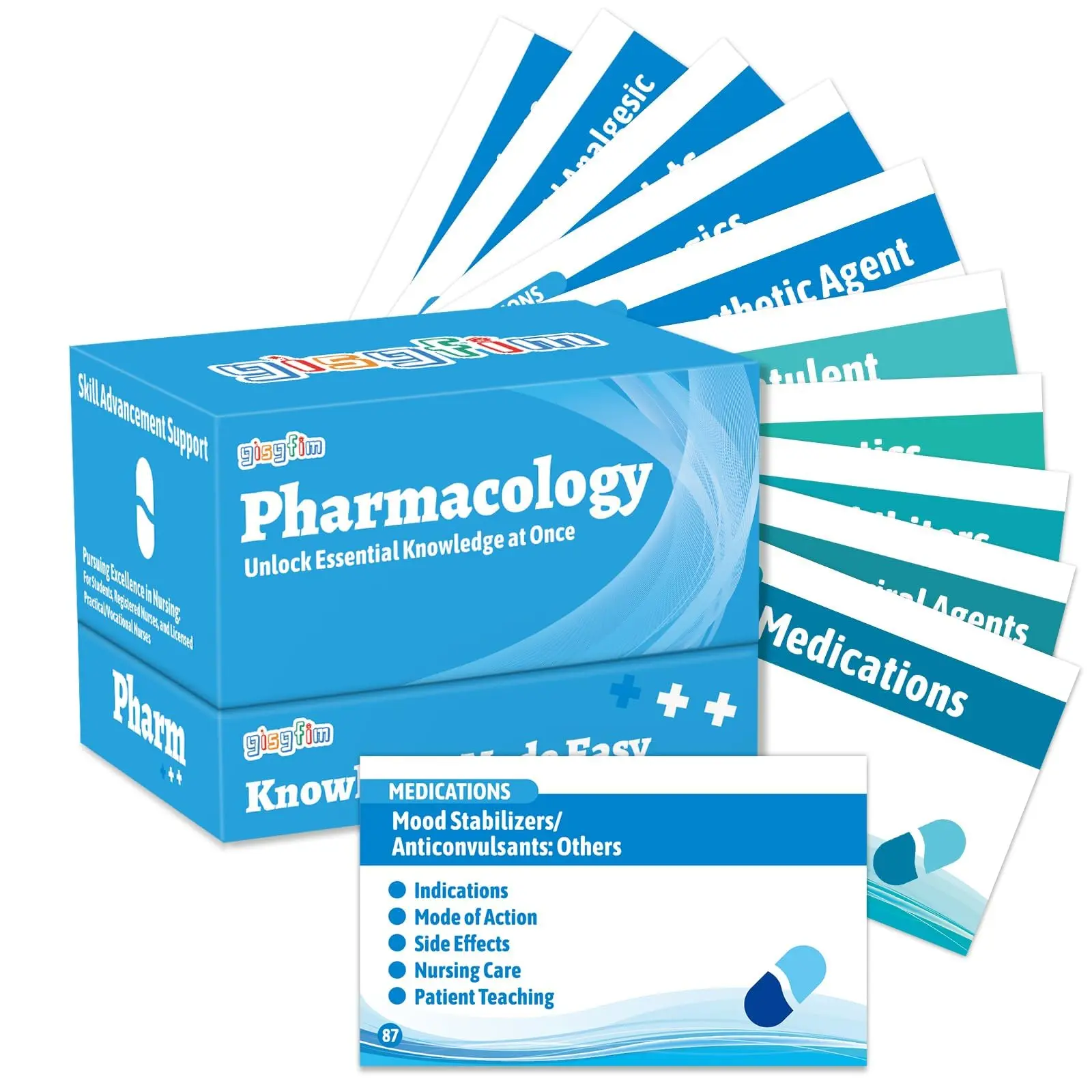 GISGFIM Pharmacology Flashcards - Double-Sided Professional Office Stationery with 223 Cards, Compact Portability, Efficient Learning, Long-Term Reliability for Medical Students’ Exam Prep & Gifts