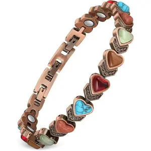 Pure Copper Bracelet for Women Magnetic Bracelet with Heart Bandana Rotating Crown Circle Script Unique Gemstone Handmade Necklace Gift chains Bangle Jewelry