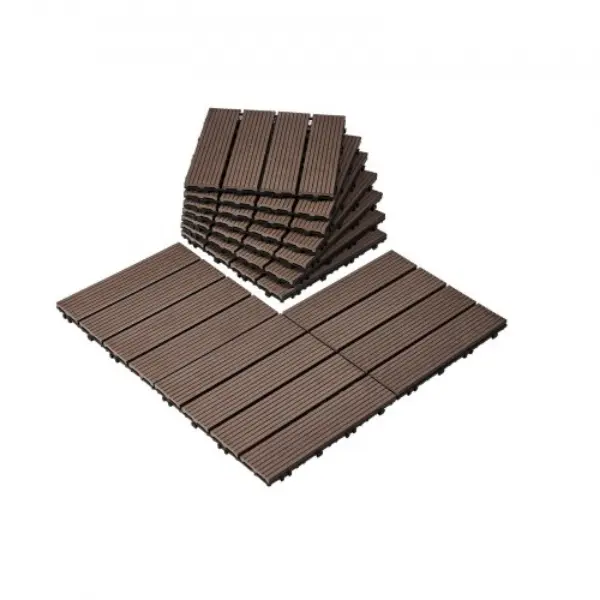 Vevor HDDBSM4TBTSZFGTLUV0 12 x 12 in. Waterproof Porch Interlocking Plastic Wood Deck Tiles, Dark Brown - Pack of 27