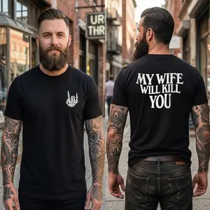 My Wife Will Kill You Shirt – Gift for Him– Funny Skeleton Hand 2-Sided Tee, Halloween Gift For Husband, Matching Couple,tee graphic