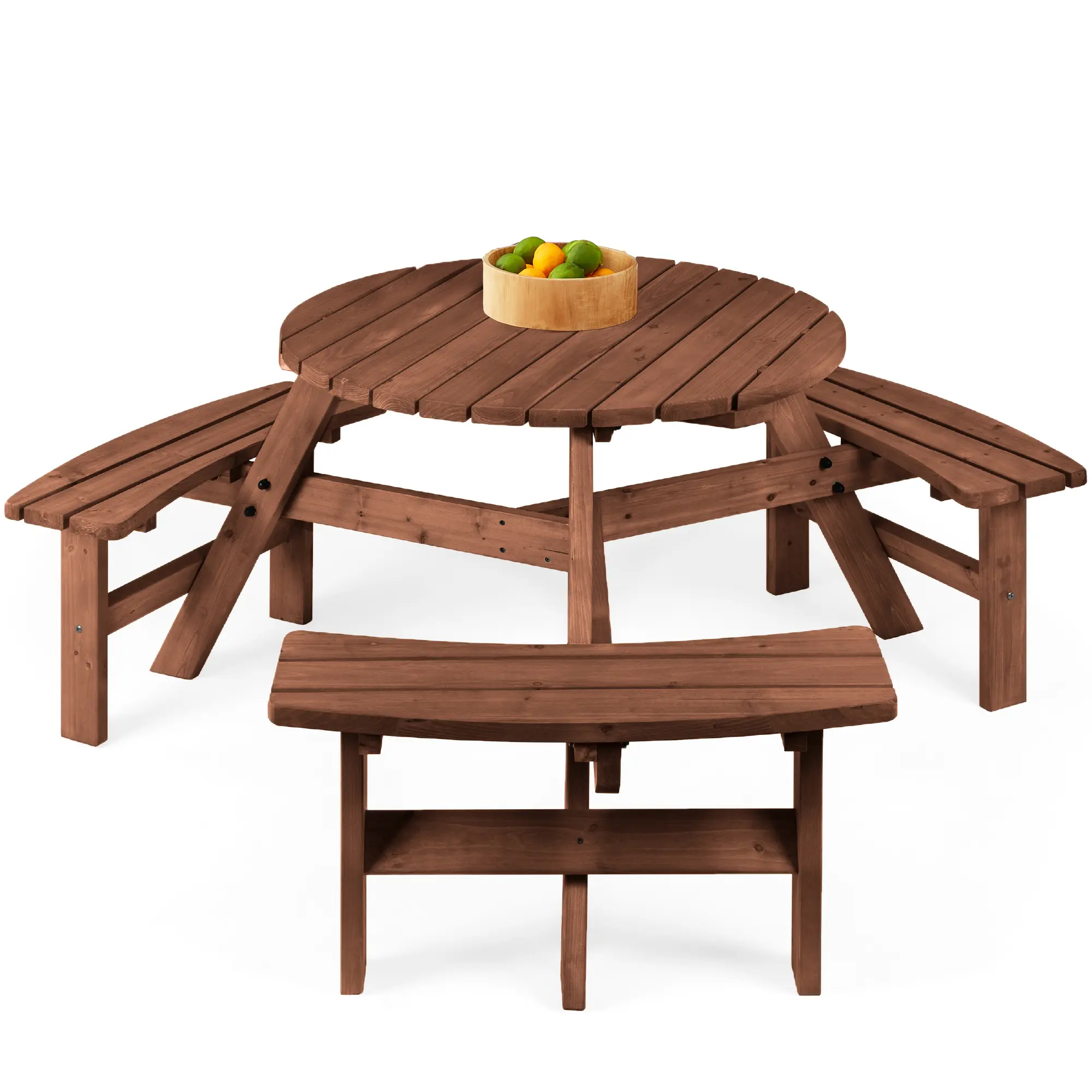 Best Choice Products 6-Person Circular Outdoor Wooden Picnic Table w/ 3 Built-In Benches, Umbrella Hole Best Choice Products 6-Person Circular Outdoor Wooden Picnic Table w/ 3 Built-In Benches, Umbrella Hole