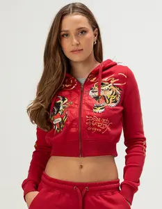 ED HARDY Eagle Tiger Womens Zip-Up Rhinestone Hoodie