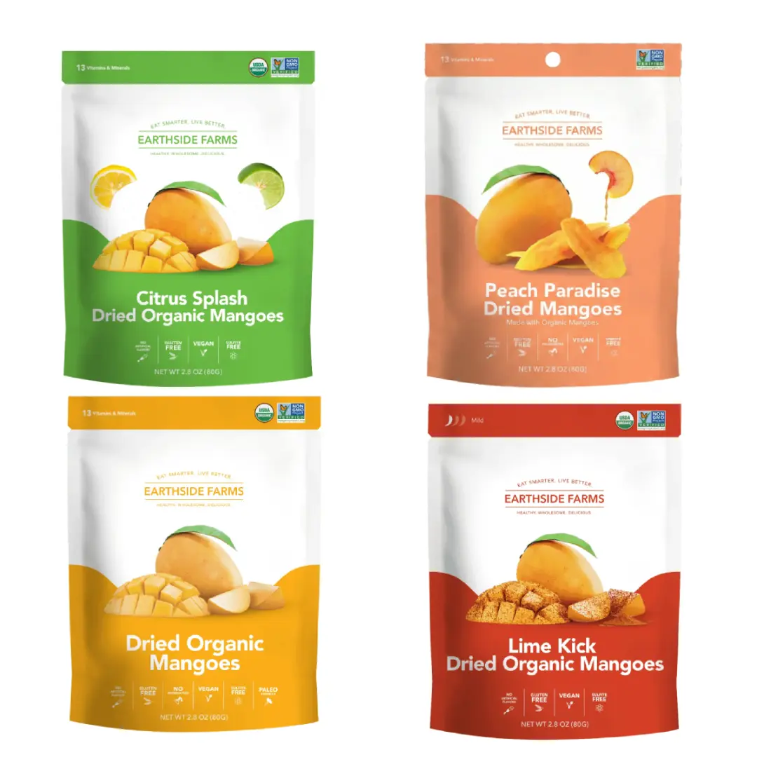 Earthside Farms Dried Organic Mangoes Gourmet Snack Packs, No Sugar Added, Vegan Gluten Free, All Natural Dried Fruit, Low Calorie High Fiber Mangoes - Perfect Healthy On-the-Go Snack for Work, School & Travel