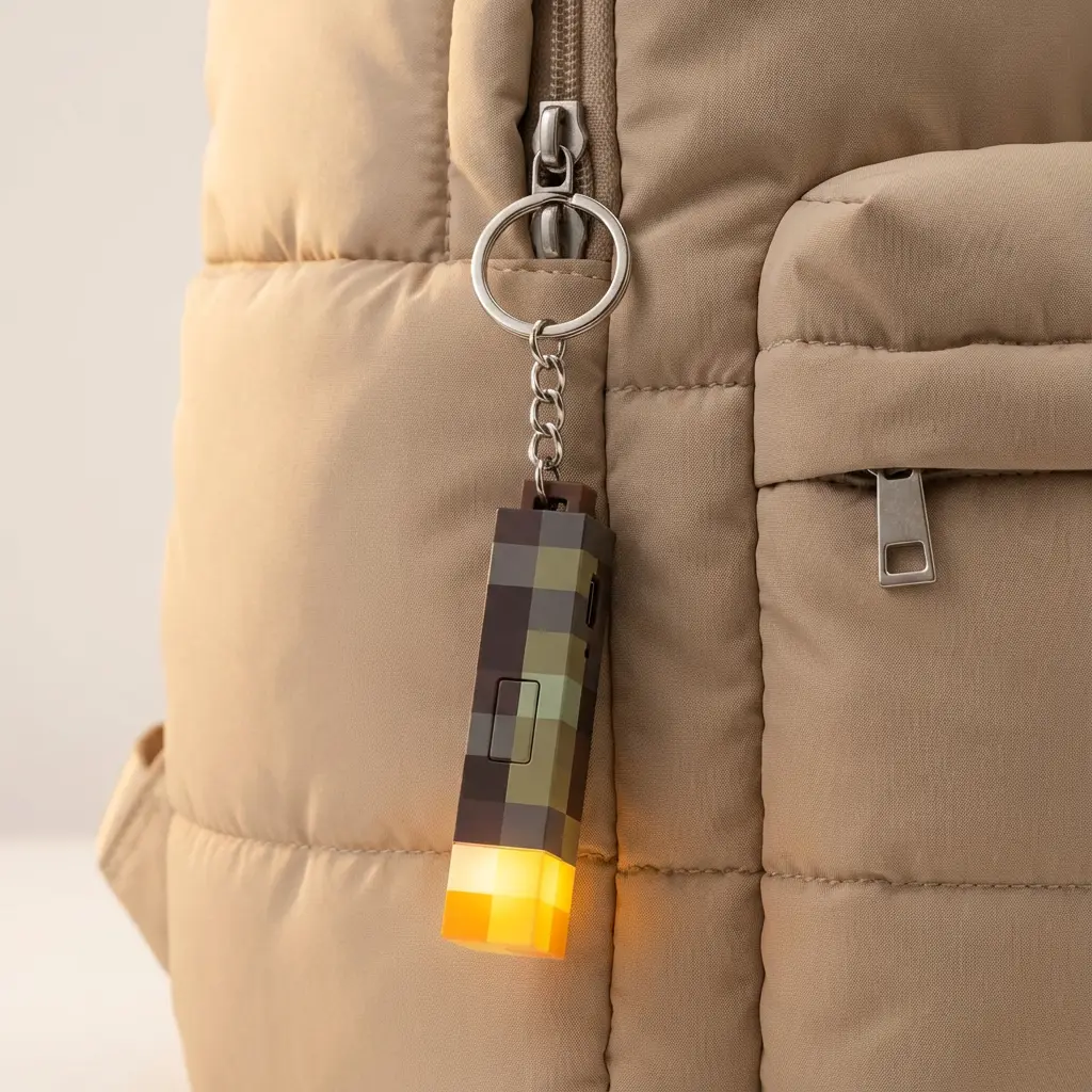 USB Rechargeable Mini Pixel Torch Keychain LED Lights, Durable Everyday Glow in the Dark Charm with USB Port, Compact Retro Gaming Gift for Gamers, Ideal Christmas Stocking Stuffer for Backpacks, Keys, Desk Deco, With Lights