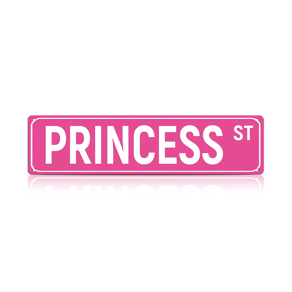 Pink Street Name Metal Sign 16×4 inch – Princess St / Blonde Blvd Vintage License Plate Style Wall Decor, Funny Girly Retro Sign for Bedroom, Office & Man Cave | summervibes Yard Sign Print
