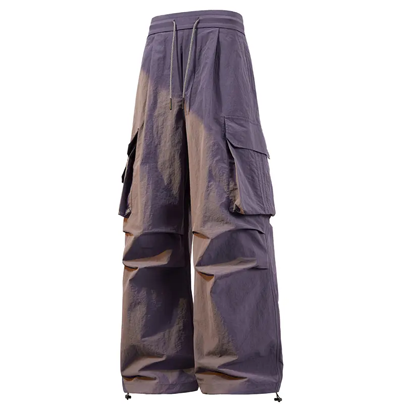 Men's Retro Streetwear Baggy Cargo Pants in Breathable Fabric with a Drawstring Waist, Multi-Pockets, and Adjustable Cuffs, Outdoor, Work