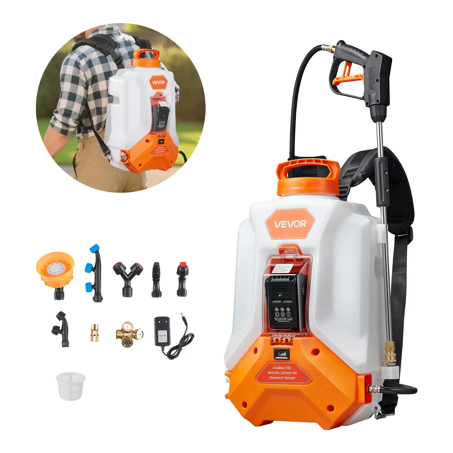 【SummerFinds】VEVOR Battery Powered Backpack Sprayer,  , 4 Gallons Electric Backpack Sprayer, 2 Wands & 8 Nozzles, Adjustable 0-90 PSI, 4H Runtime, Portable Yard Garden Lawn Sprayers for Weeding Spraying Cleaning Electronic Pest Repellent