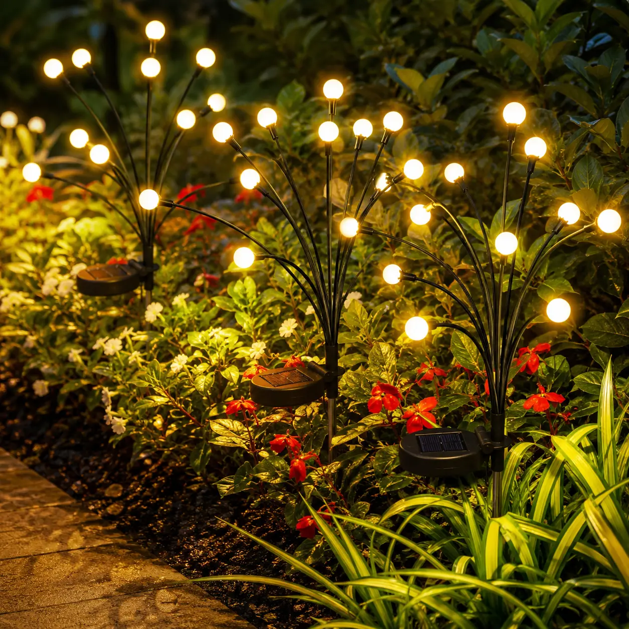Outdoor Solar Firefly LED Lights - 4/8 Pack Waterproof Garden Stake Decorative Lamps with Auto Dusk-to-Dawn Glow, 32/64 LEDs for Curb Appeal, Whimsy Decor, Mood Lighting & LED Pathway Lighting,dorm essentials,home decor,home essentials,camping essentials
