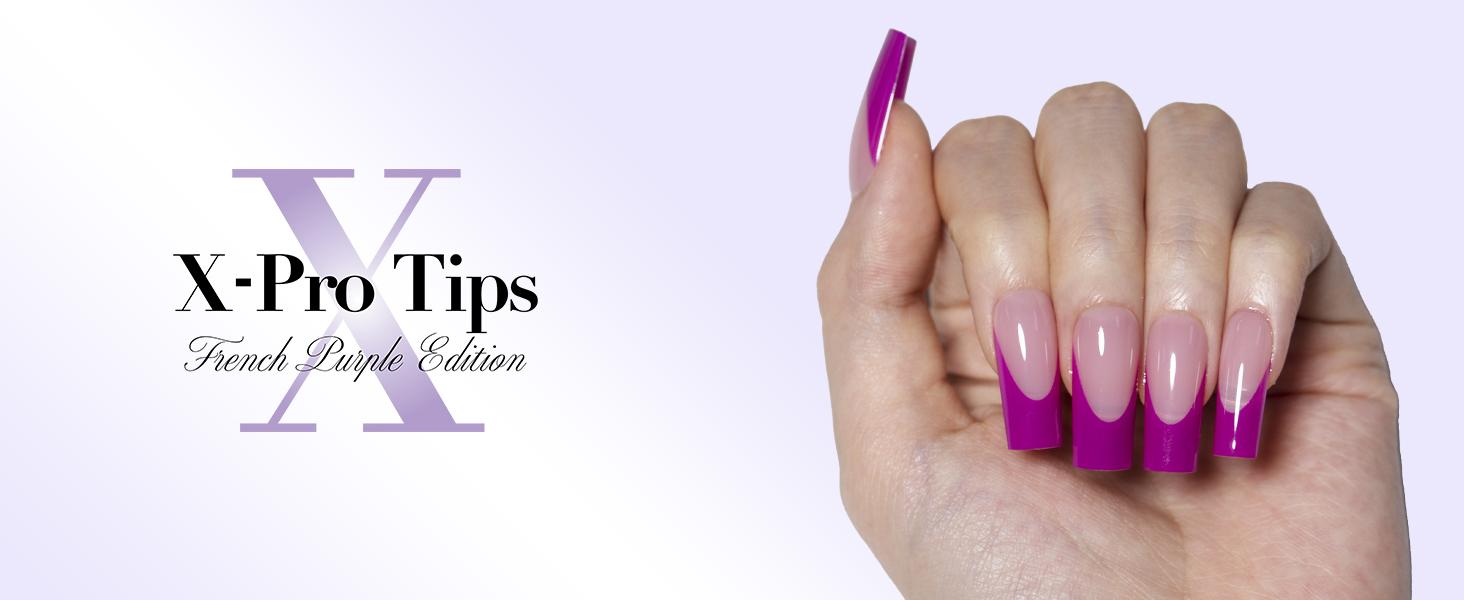 SXC Cosmetics X-Pro Tips - Nail Tips Only - 5 Purple Shades French Tip Press On Nails, 150/160pcs, Almond/Coffin/Square Shapes, XS-M Sizes DIY Salon-Quality Nails at Home