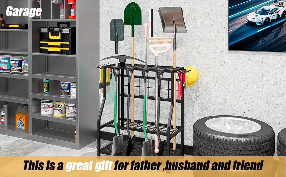 Garden Tool Organizer Holder Heavy Duty Steel Rack Up to 60 Long Handled Tools for Garage Shed Outdoor Garden Yard, Standing Shelf