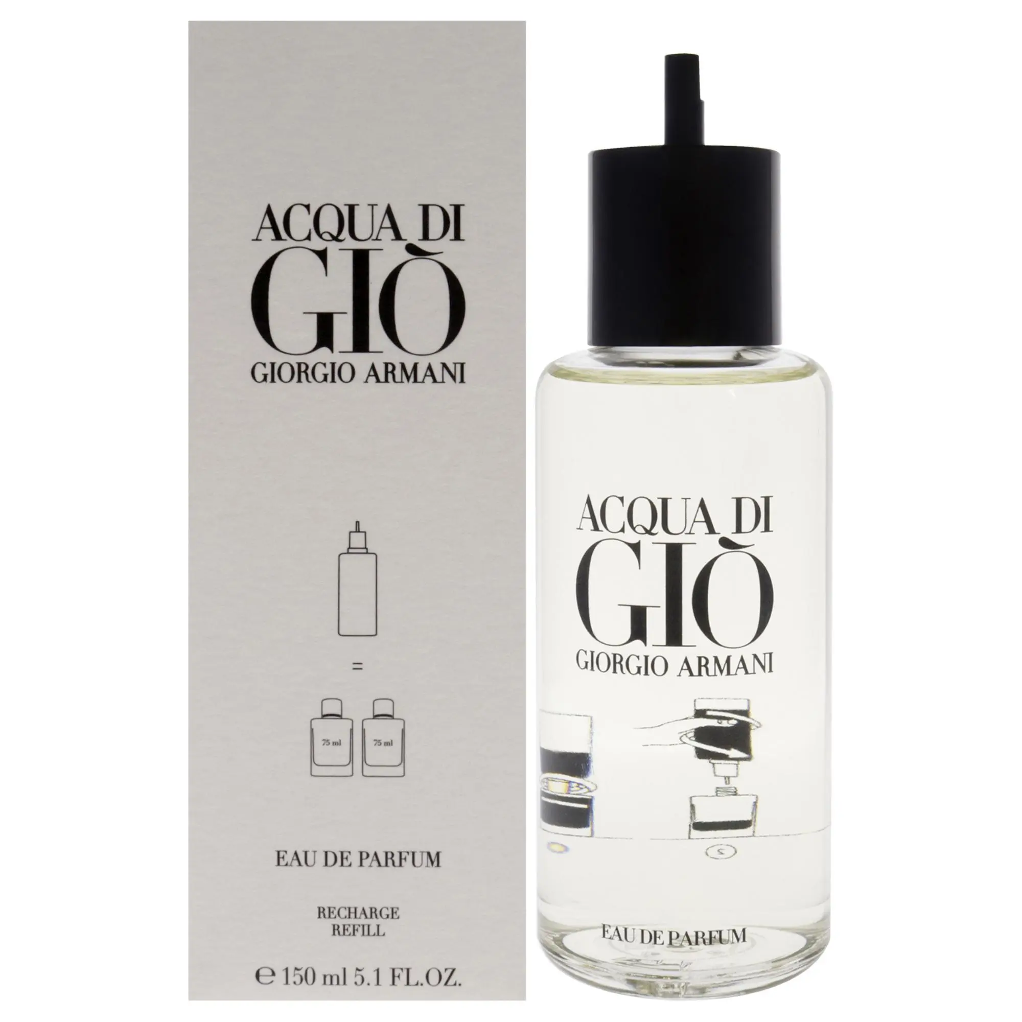 Acqua Di Gio by Giorgio Armani Classic Refillable Spray Dispenser Unisex Fragrance - 5.1 oz EDP Scented Spray, Large Bottle, Lasting Effects (Refill for Men), Lasting Effects Unisex Fragrance