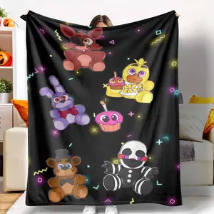 Cartoon Plush Characters Flannel Blanket Cute Animal Pattern Printed Soft Cozy Warm Throw Fluffy Lightweight Decorative Bedding for Bedroom Living Room Sofa Gift and Home Decor Use tiktokshopspringglowup