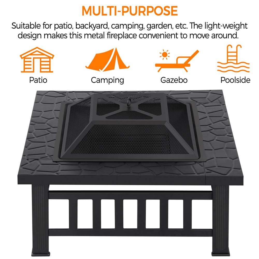 【Heavy Duty】Yaheetech  32‘’/34“Multifunctional Fire Pit Table Square Metal Fire Pit for Camping, Outdoor Heating, Bonfire & Picnic