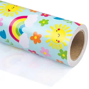 WRAPAHOLIC Baby Shower Wrapping Paper - Mini Roll - 17 Inch x 33 Feet - Cloud Sun Rainbow Blue Birthday Wrapping Paper for Boys and Girls Birthday, Baby Shower, Baptism Gift Wrap