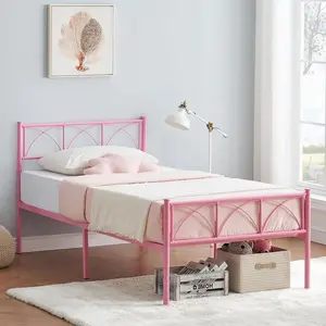 Twin Size Bed Frame with Headboard and Footboard, Heavy-Duty Platform with Strong Metal Slats, No Box Spring Needed, Easy Assembly, 550bls