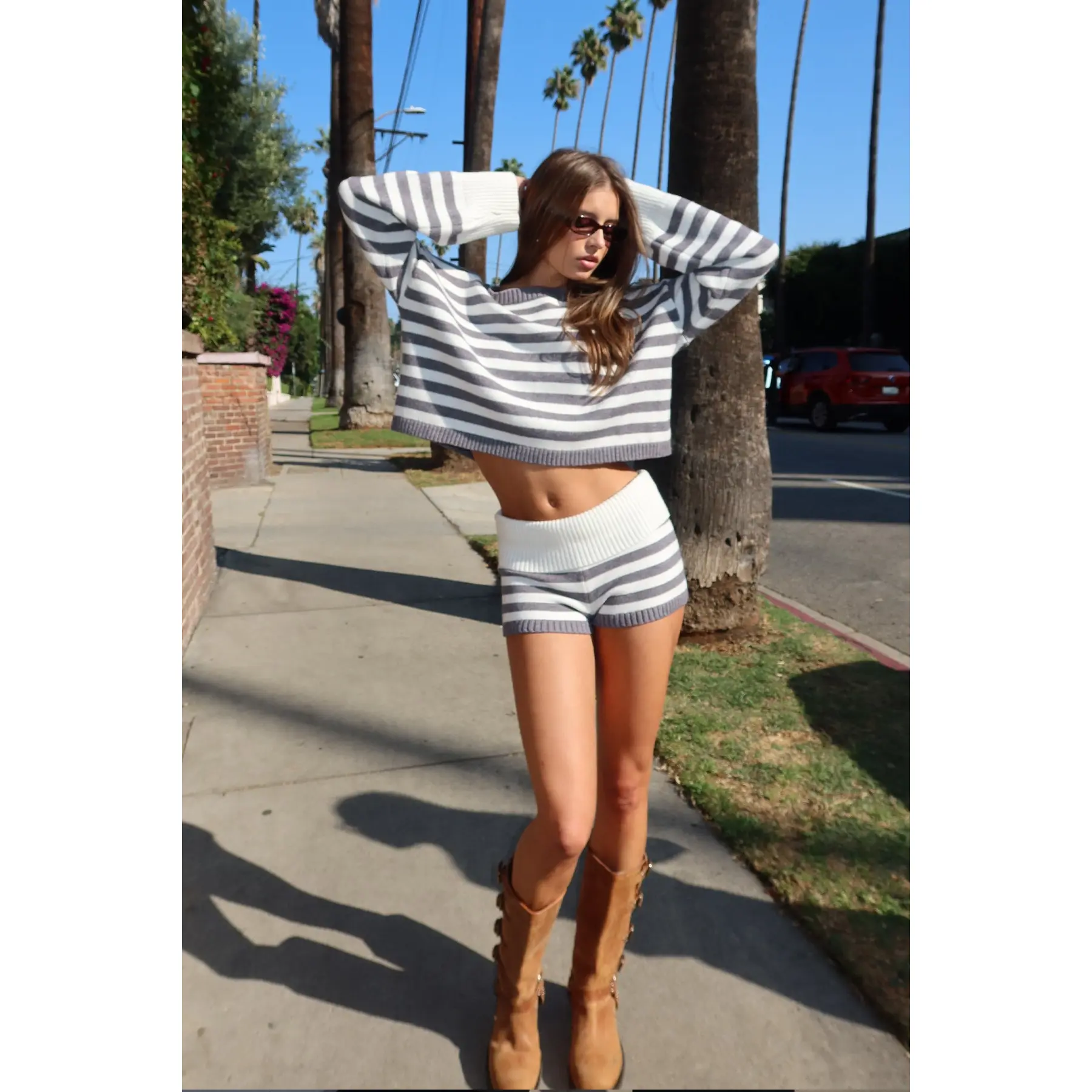Saphi Striped Foldover Knit Shorts