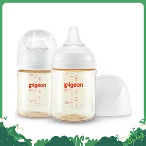 (Pack of 2)Pigeon PPSU Nursing Baby Bottle Wide Neck, Anti-Colic, Streamlined Body, Natural Feel, Easy to Clean, 5.4 Oz, Includes 2pcs SS Nipples (0m+)