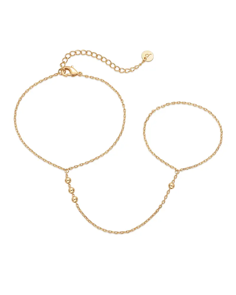 PAVOI 14K Gold Plated Hand Chains for Women - Dainty Cubic Zirconia Bracelet and Ring Handchain Jewelry - Lightweight Trendy Hand Chain Bracelet
